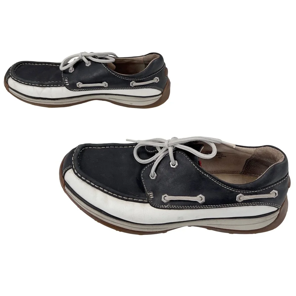 Rockport I Travel Leather Boat Shoes‎ Deck Black White Mens 13 M